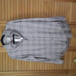 Current/Elliot NWT Prep School Fray Hem Pink Tinsel Plaid Button Up Shirt Size 2